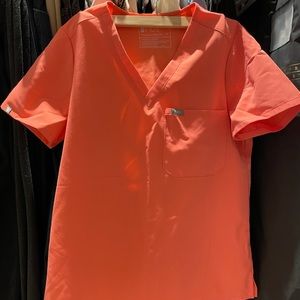 Figs Hot Coral Catarina Scrub Top
